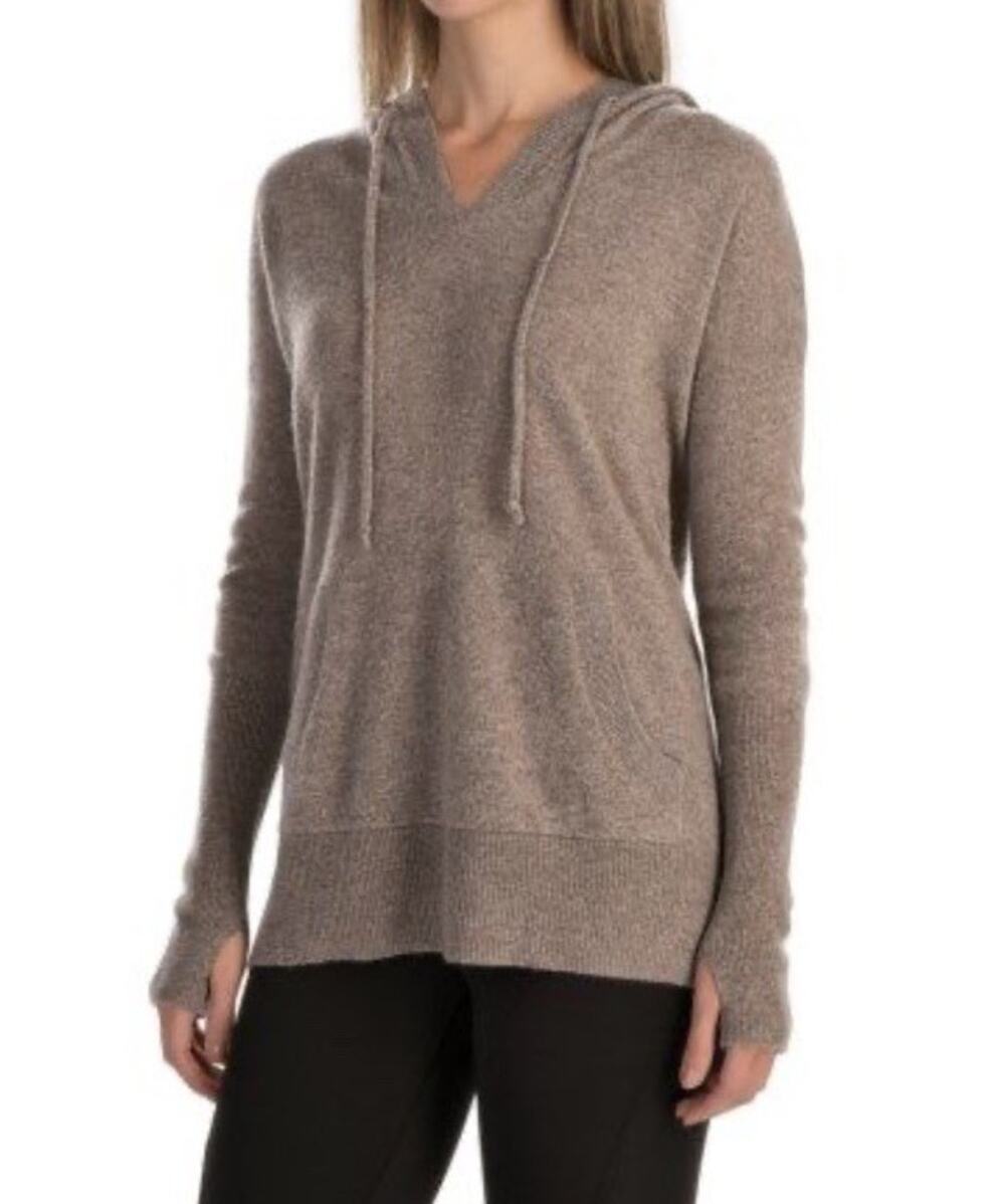 NEW Max Studio 100% 2-Ply Cashmere Hoodie XS Brown Hooded Sweater